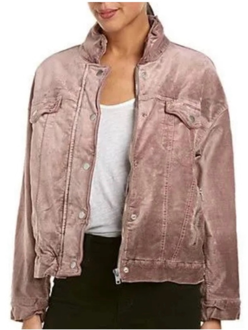 Free People Blush Velvet Jean Jacket